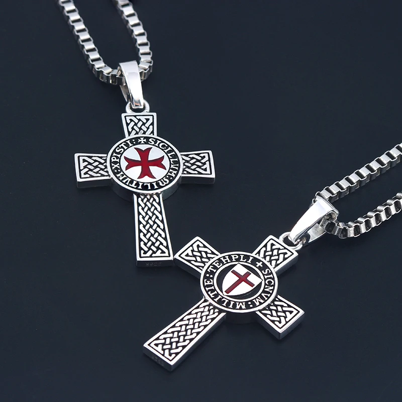 Cross Templar 925 Silver Classic Pendant Necklace Double-sided Men's Amulet 6