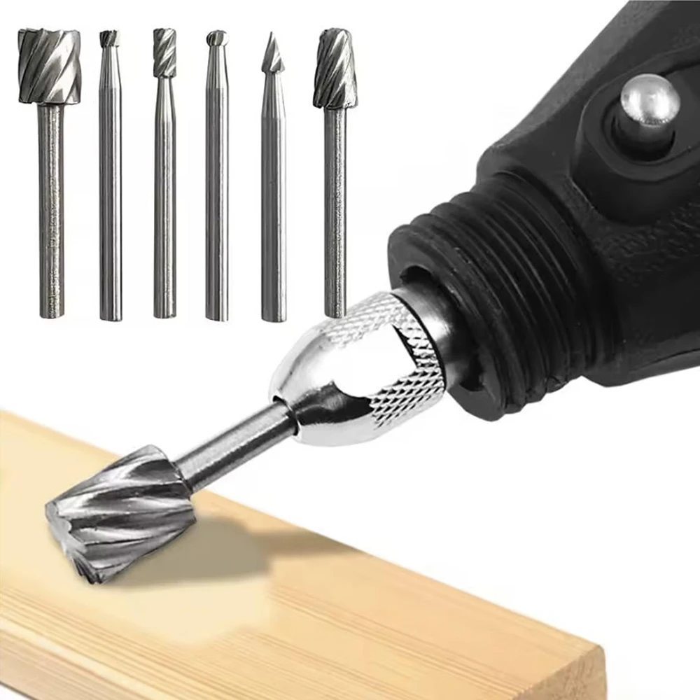 6pcs High Speed Steel Rotary Files Burrs Wood Milling Rotary File Burr Set for DIY Woodworking Carving Engraving Drilling