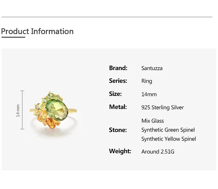 SANTUZZA Real 925 Sterling Silver Ring For Women Sparkling Synthetic Green Spinel Gorgeous Wedding Party Gifts Fine Jewelry