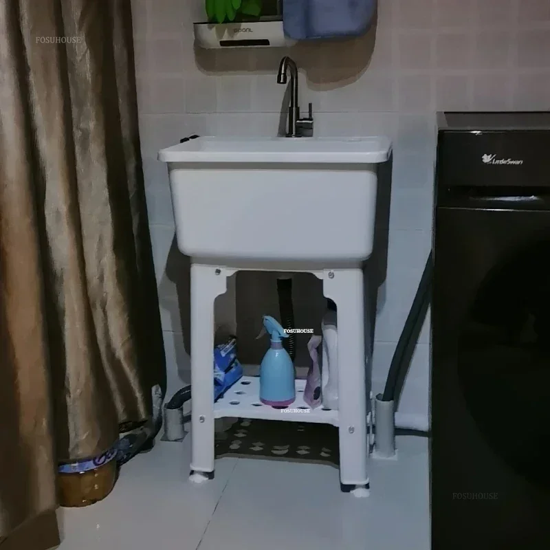 Household Plastic Kitchen Sinks Minimalist Dishwashing Sink Floor-standing Single Slot with Bracket Outdoor Balcony Laundry Pool