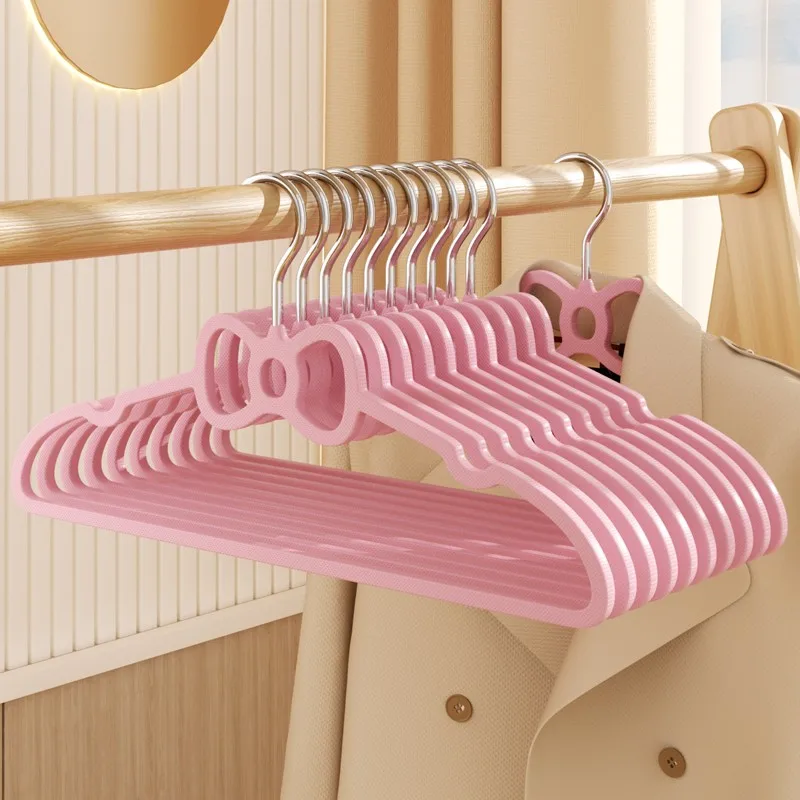 핑크 하트 모양 플라스틱 옷걸이, 나비 매듭 디자인, 창의적인 가정/기숙사용 건조대, 미끄럼 방지 옷걸이