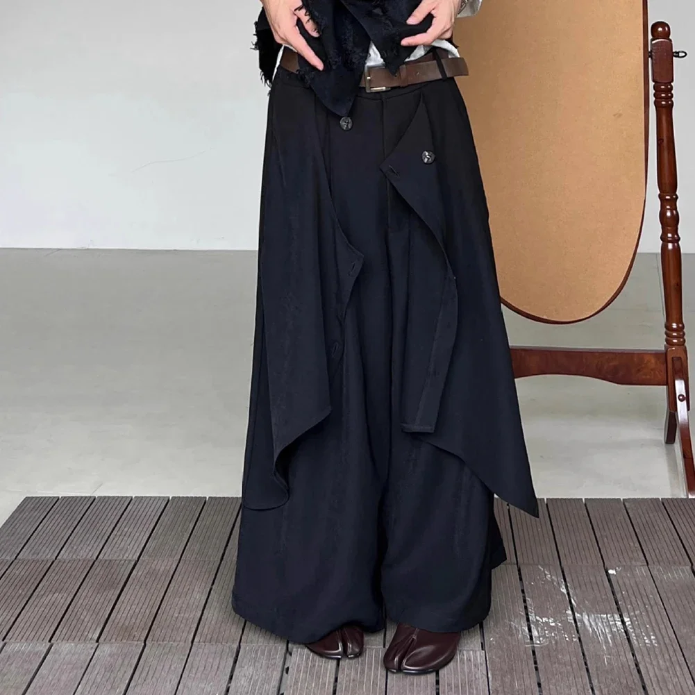 Men Irregular Pants Button Joggers Streetwear Solid Color Trousers Men Vintage Loose Casual Wide Leg Pants S-5XL,stretch pants,men pants