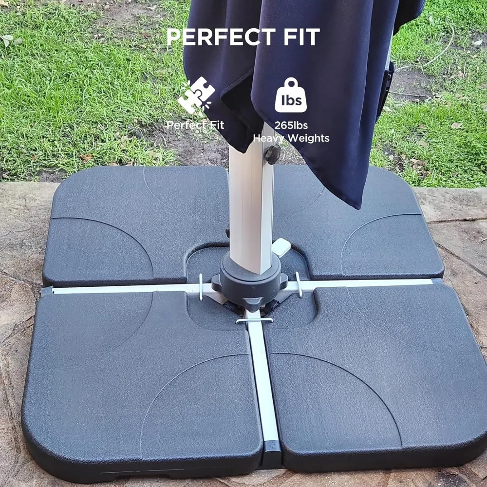 Patio Umbrella Stand Base - 4-Piece 265lbs Outdoor Offset Cantilever Umbrella Heavy Duty Weights Square Base Water 3
