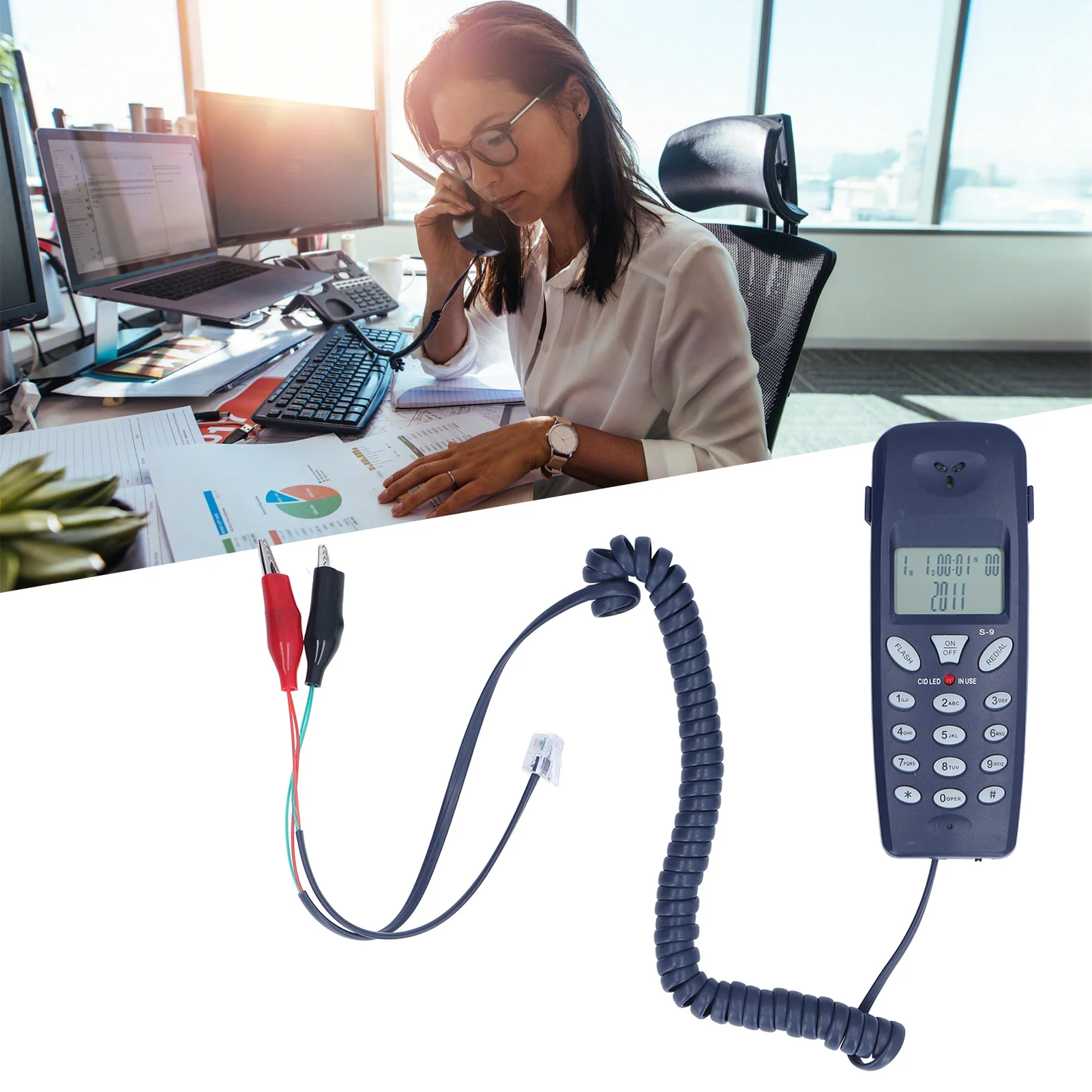 Corded Landline Corded Phone Corded Phone FSK DTMF 12 Bit LCD Display Wired Telephone with Redial Pause Function for Home