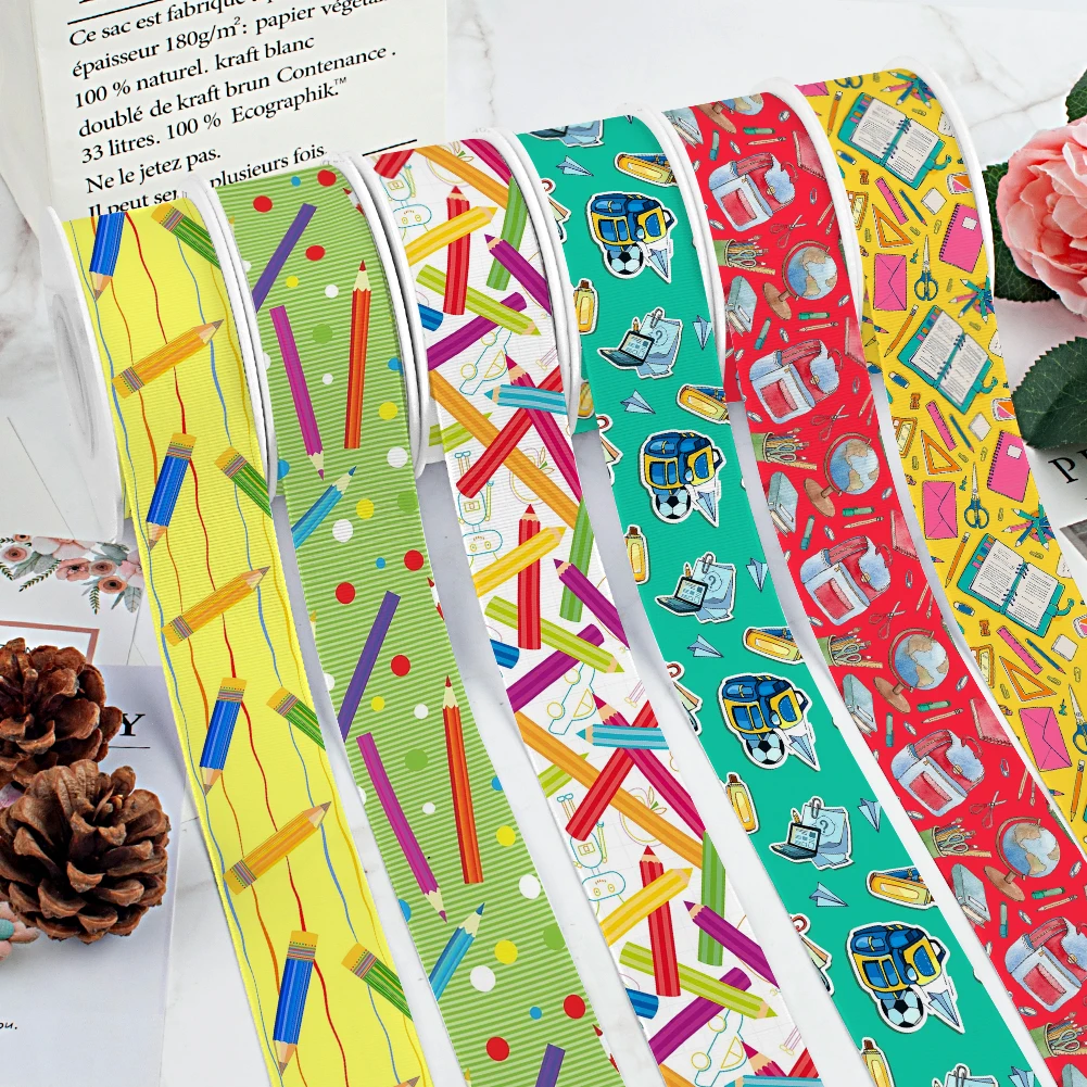 

Back-to-School Pencil Printed Grosgrain Ribbon for Cheer Bows DIY Girl Headwear Hair Bows 10yards Satin Ribbon