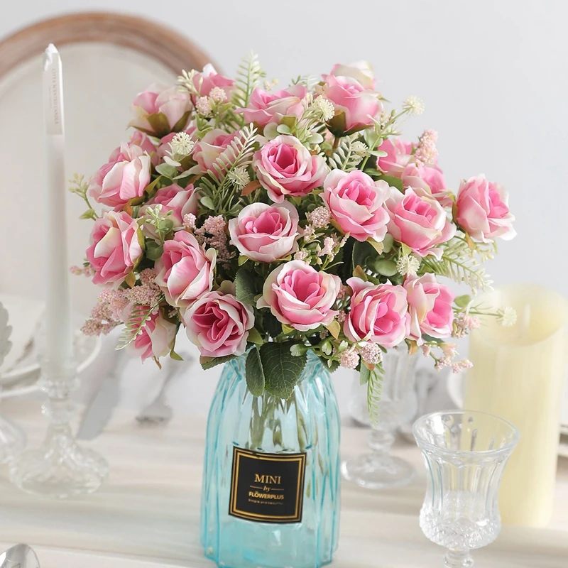 Mazzi di rose artificiali, fiori finti in seta, ideali come bouquet da