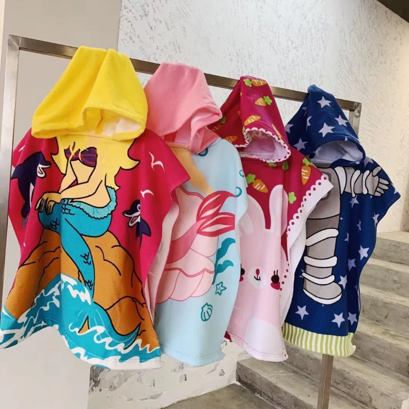 

2021 Kids Baby Cute Bathrobe Hooded Children Bathrobes Microfiber Bath Robe Cartoon for Boys Girls Toddler Beach Swim Towels