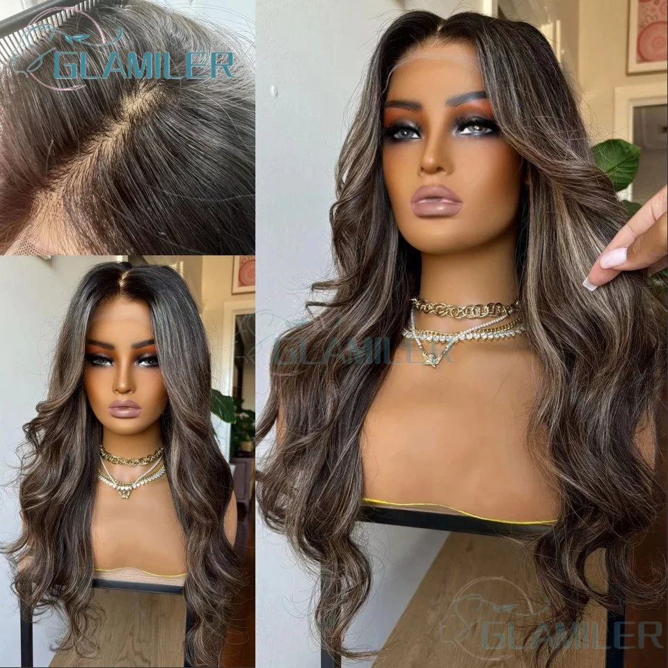 

Brown Blonde Highlighted Body Wave 13x6 Lace Front Wigs Silk Base Wig /Full lace Wig 200 Density Lace Front Wig For Women