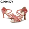 CINMIDY Rhinestones Dance Shoes Woman Party Satin Dance Shoes  Ballroom Red Latin Dance Shoes Women Soft Bottom Wedding Sandals 4