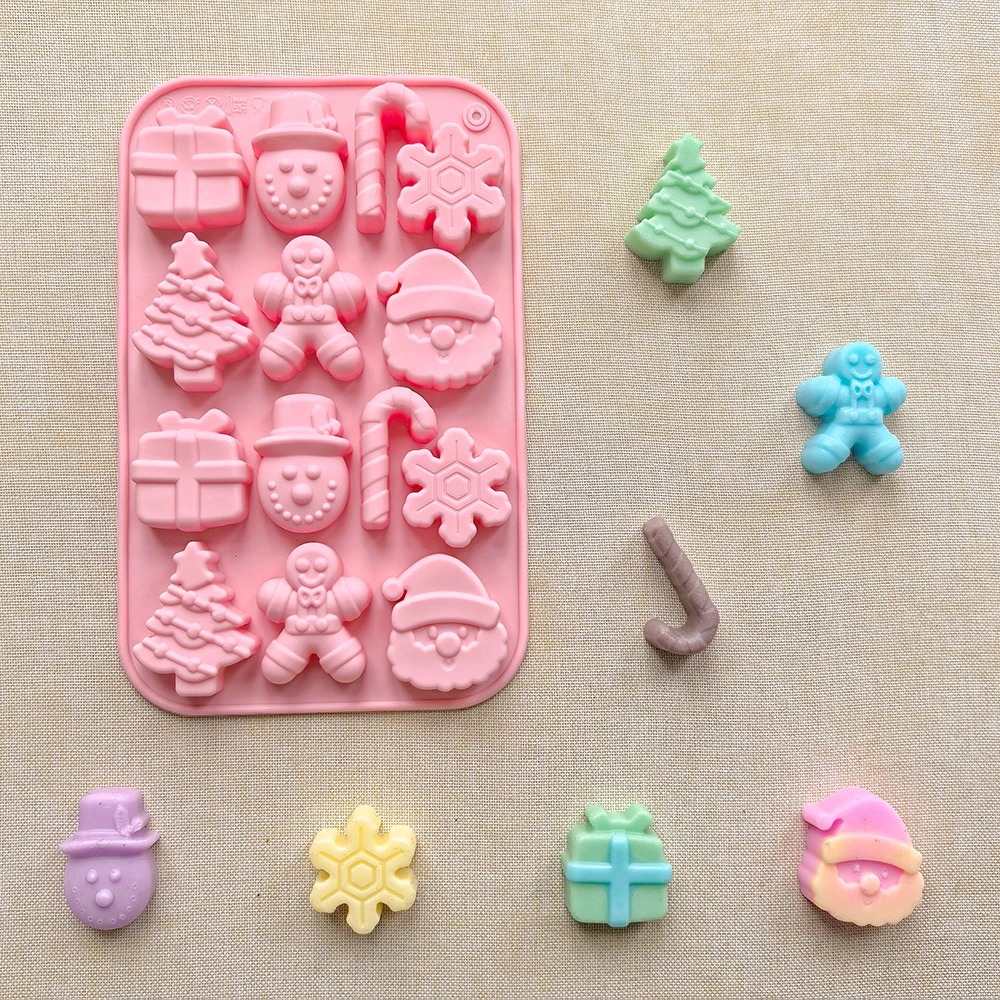1pc 14-Cavity Christmas Chocolate Mold with Tree, Snowflake, Gingerbread Man, Snowman, ... - SKU CCM01836 - UGI Packaging