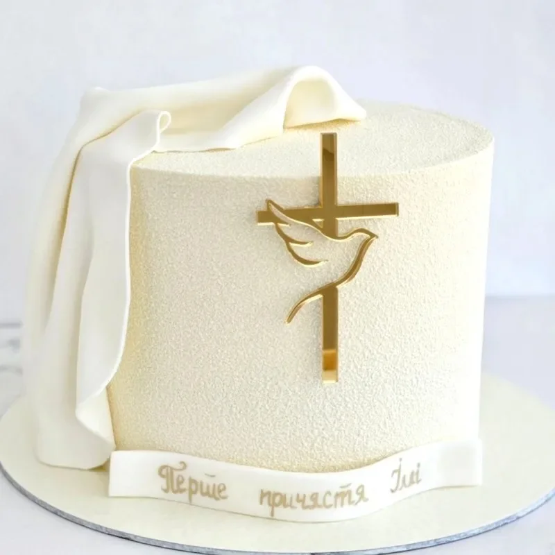 Cake Topper Gold Acrylic Dove Cross Christ Birthday Eucharist Baby Baptism Party Dessert Decoration cake topper cake decorations cake toppers gold leaf cake decorations