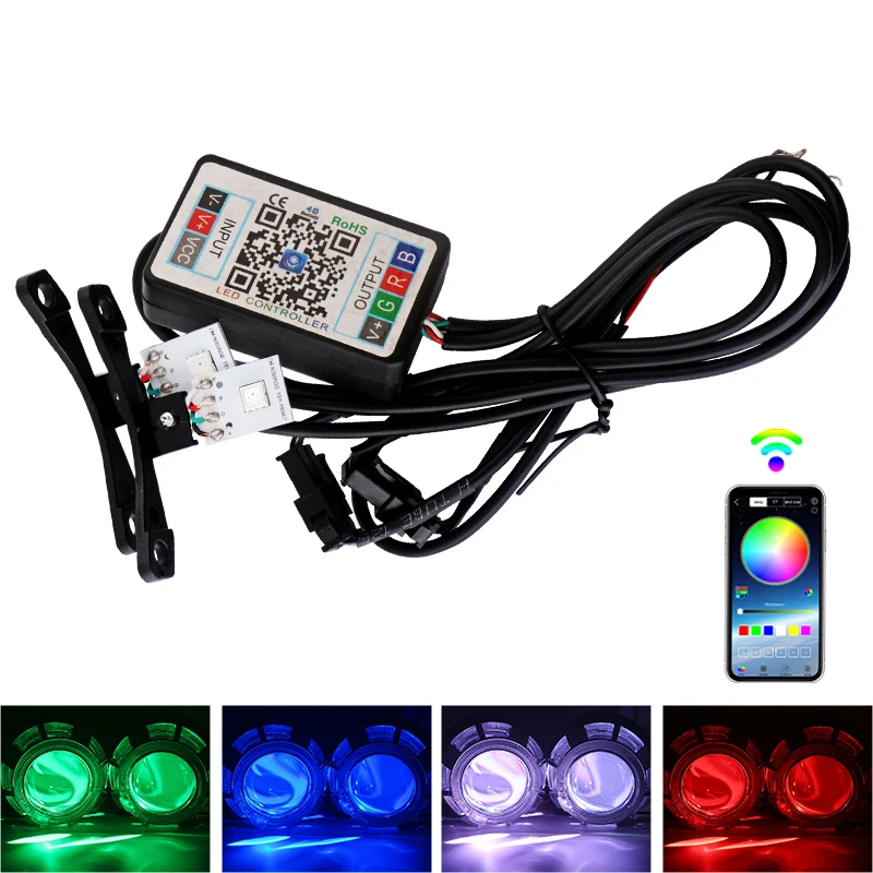 LED Devil Eye RGB Lights for Automotive and Motorcycle Headlights, App-Controlled