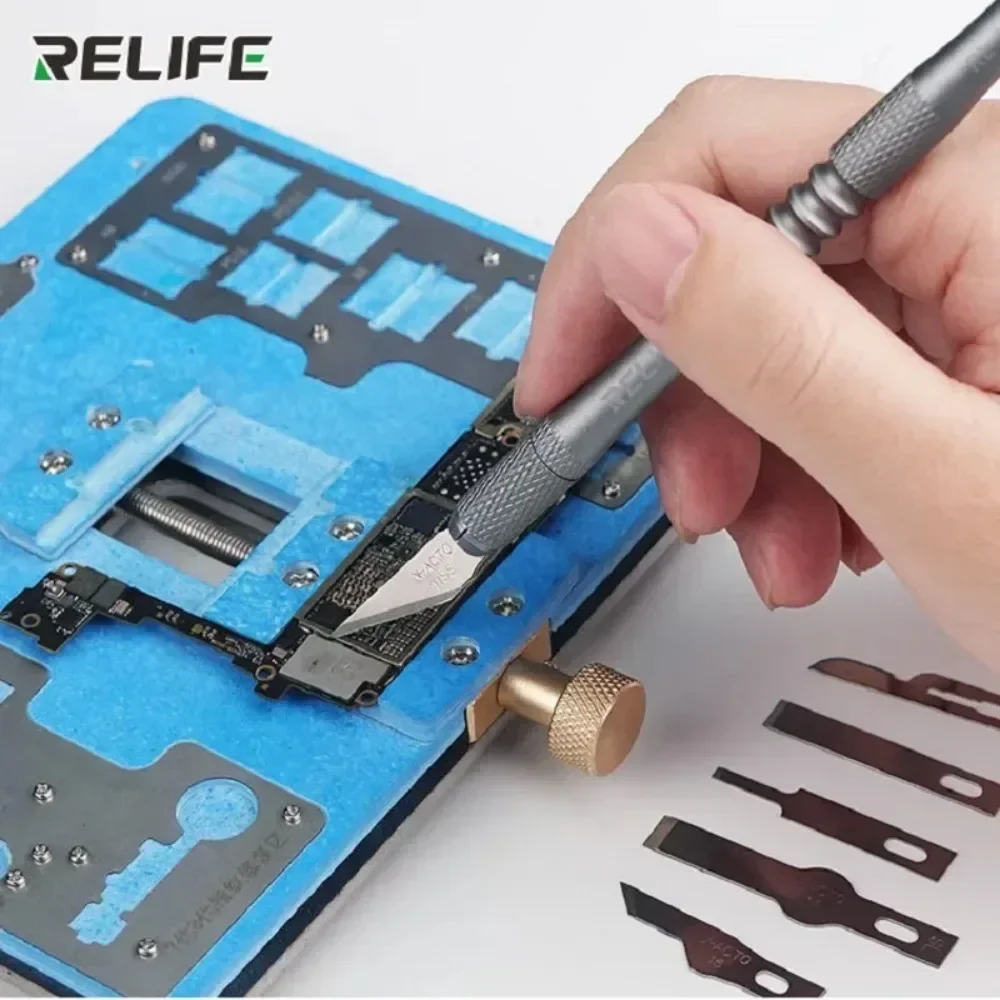 RELIFE RL-101B 8 인 1 나이프 세트, 휴대폰 유지 보수용, 고품질 정밀 마더보드 접착제 제거 커터 도구