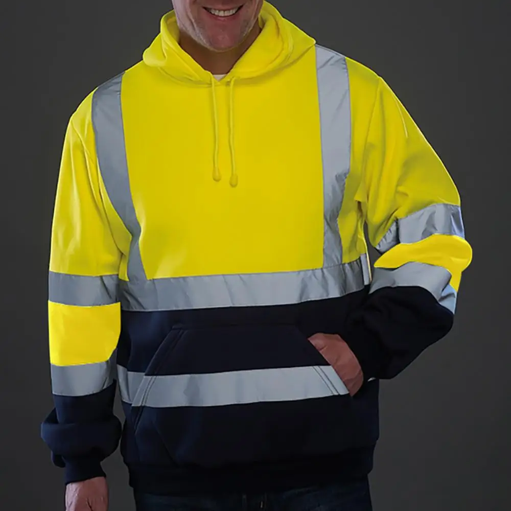 

Hoodie Long Sleeve Top Pullover Sweatshirt Men Reflective High Visibility Coat