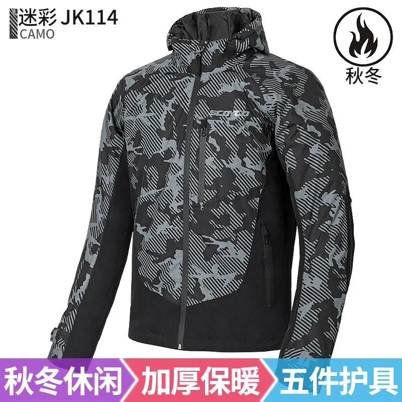 SCOYCO JK114 남성용 라이딩 재킷 오토바이 낙상 방지 레이싱 캐주얼 재킷 겨울용 따뜻한 상의 카모플라주 나이트 사이클링 재킷 M-4XL
