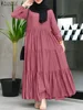 2025 ZANZEA Muslim Hijab Dresses Abaya Summer Women Long Sleeve Maxi Sundress Islamic Robe Vestidos Eid Mubarek Maxi Long Dress