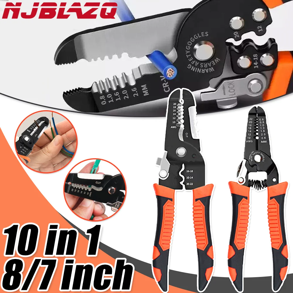 10-in-1 Wire Stripper Tool - Multipurpose Electrician Pliers With Crimper, Cutter For 10-18 AWG (9-inch)
