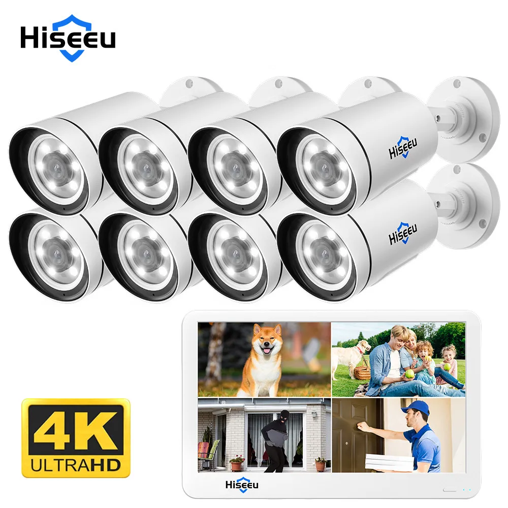 

8-channel 12 inch Screen HD 4K 8MP POE Network Camera Home Outdoors Surveillance cctv Camera security system