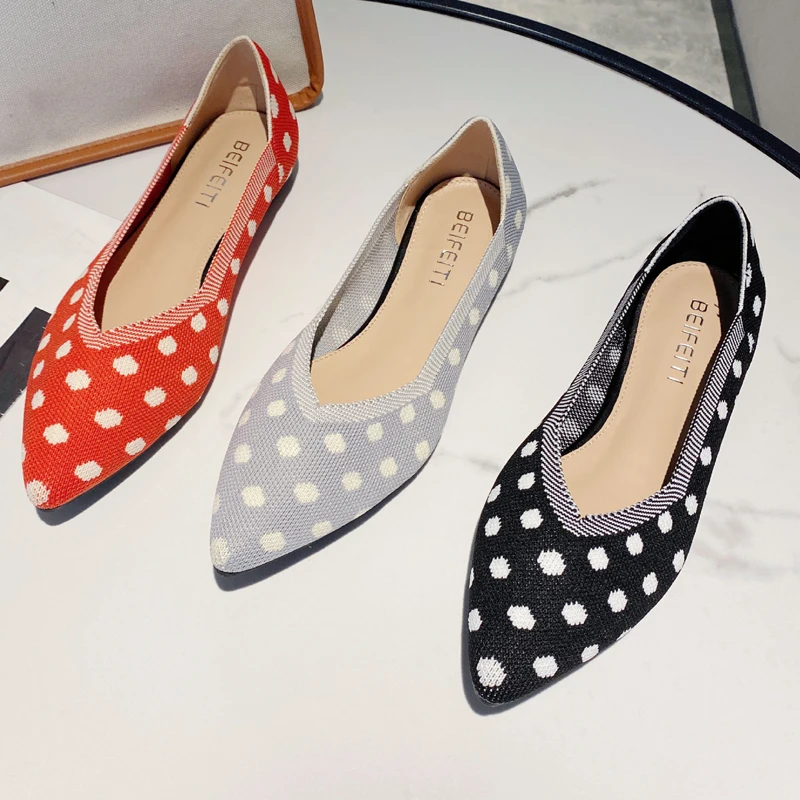 Women's flat shoes casual fashion dot color matching breathable anti slip rubber bottom pointed comfortable shoes spring women loafers women orthopedic shoes