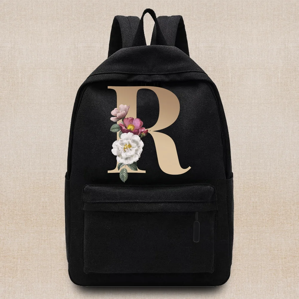 Unisex Backpack College School Bag Teen Girls Backpacks Gold 26 Letters  Print Collection Women Shoulder Laptop Bags Organizer