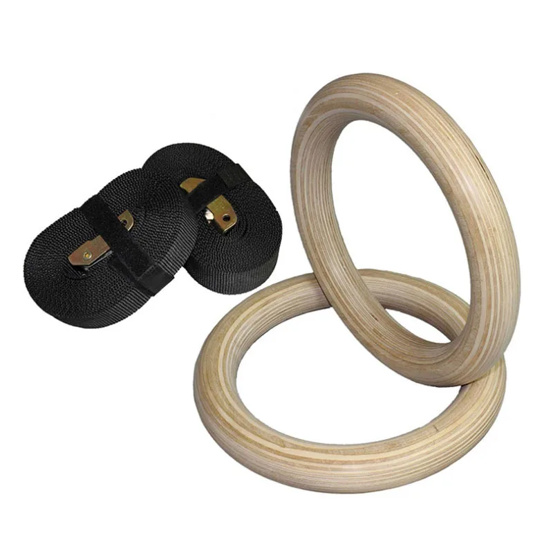 Sports Wood Gymnastic Rings with Adjustable Buckle Straps Anti-slip belt for Strength Training Home Gym Full Body Workout