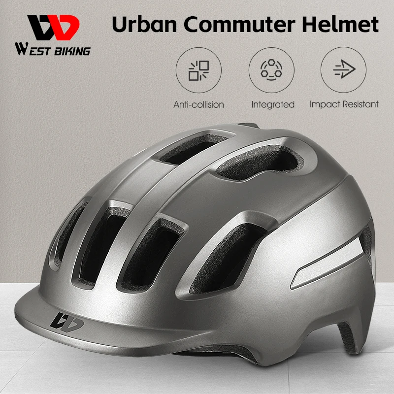 

WEST BIKING Cycling Commuter Helmet With Brim Sun Protection Breathable Bike Safety Cap Integrated Molding Unisex Bicycle Helmet