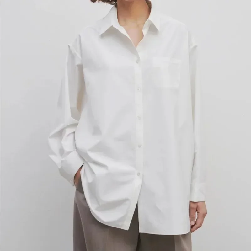 

R0w@ Shirt 2024 Spring/Summer Cotton Silhouette Shirt White Square Neck Shirt Women's Loose Top Old Money Style
