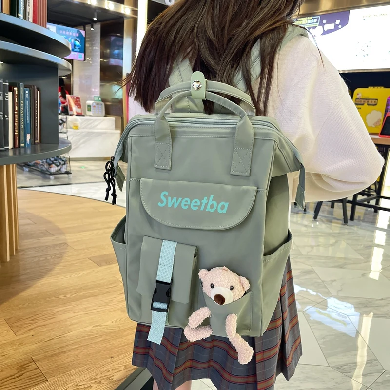 Trendy Girl Travel Nylon Backpack Lady Kawaii College Backpack Fashion Female Laptop Student Bag Cute Book Women School Bags New