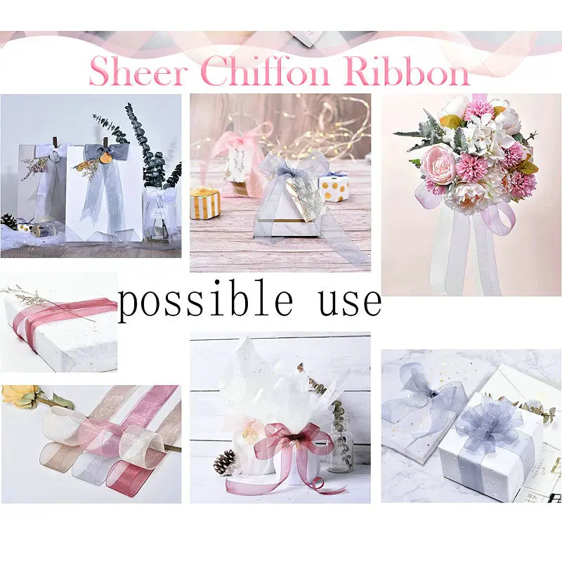 Sheer Chiffon Ribbon Organza Satin Ribbons for Gift Wrapping Wedding Decoration Bouquets Party Wreath DIY Fabric Crafts 50 Yards