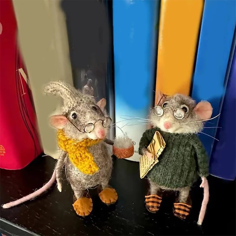 Cute Needle Felted Mouse Kit Mini Handmade Needle Felt Mice Winter Christmas Felted Mouses Christmas Wool Felt Kids Gift