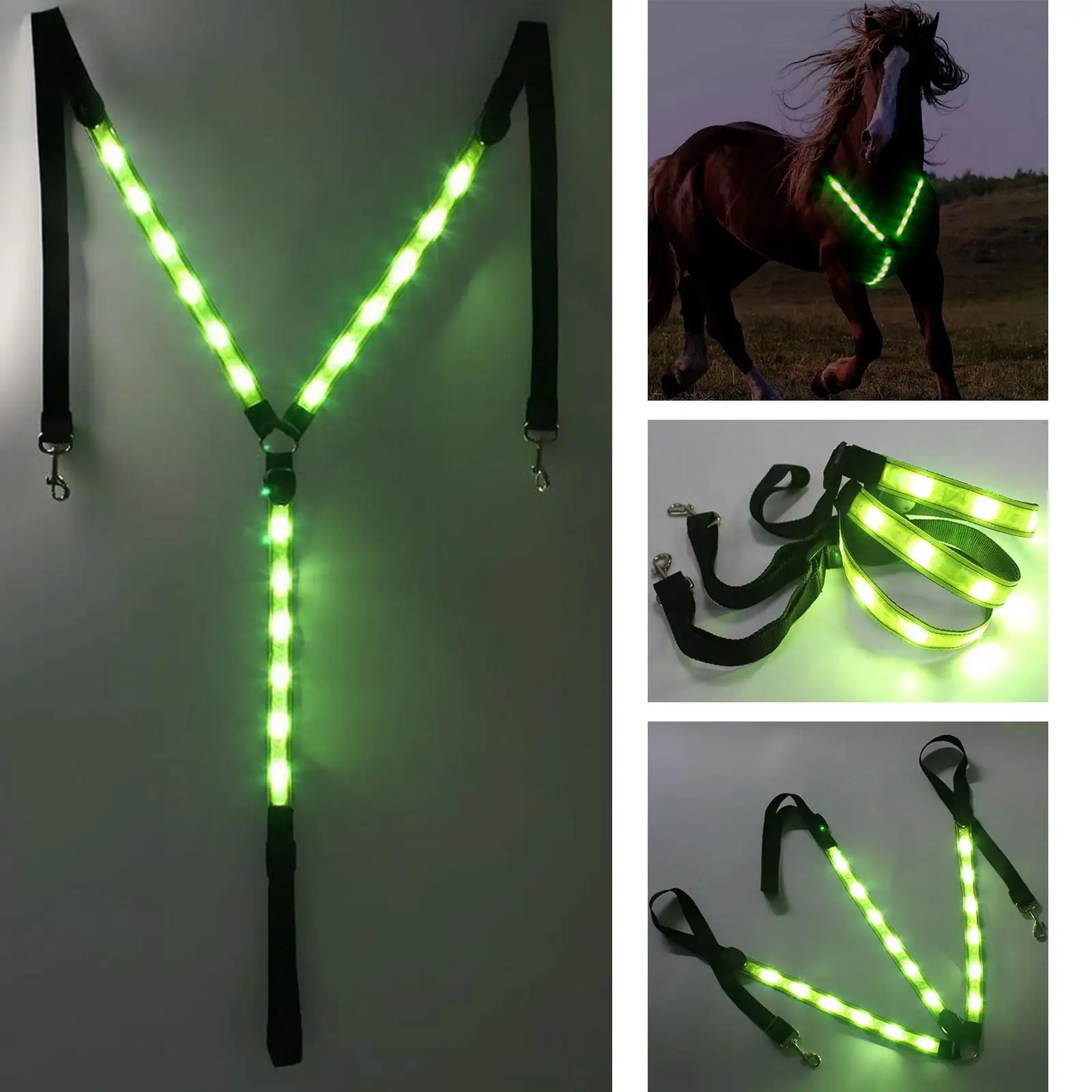 LED Horse Breastplate Collar Harness LED Strips Horse Chest Strap Battery Operated Belt Adjustable Equestrian Safety Gear 6