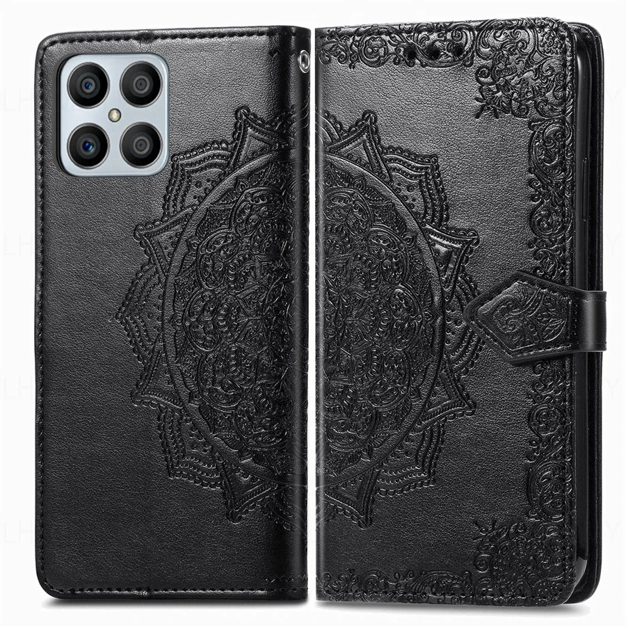 Floral Leather Flip Wallet Case - Elegant Design with Card Slots
