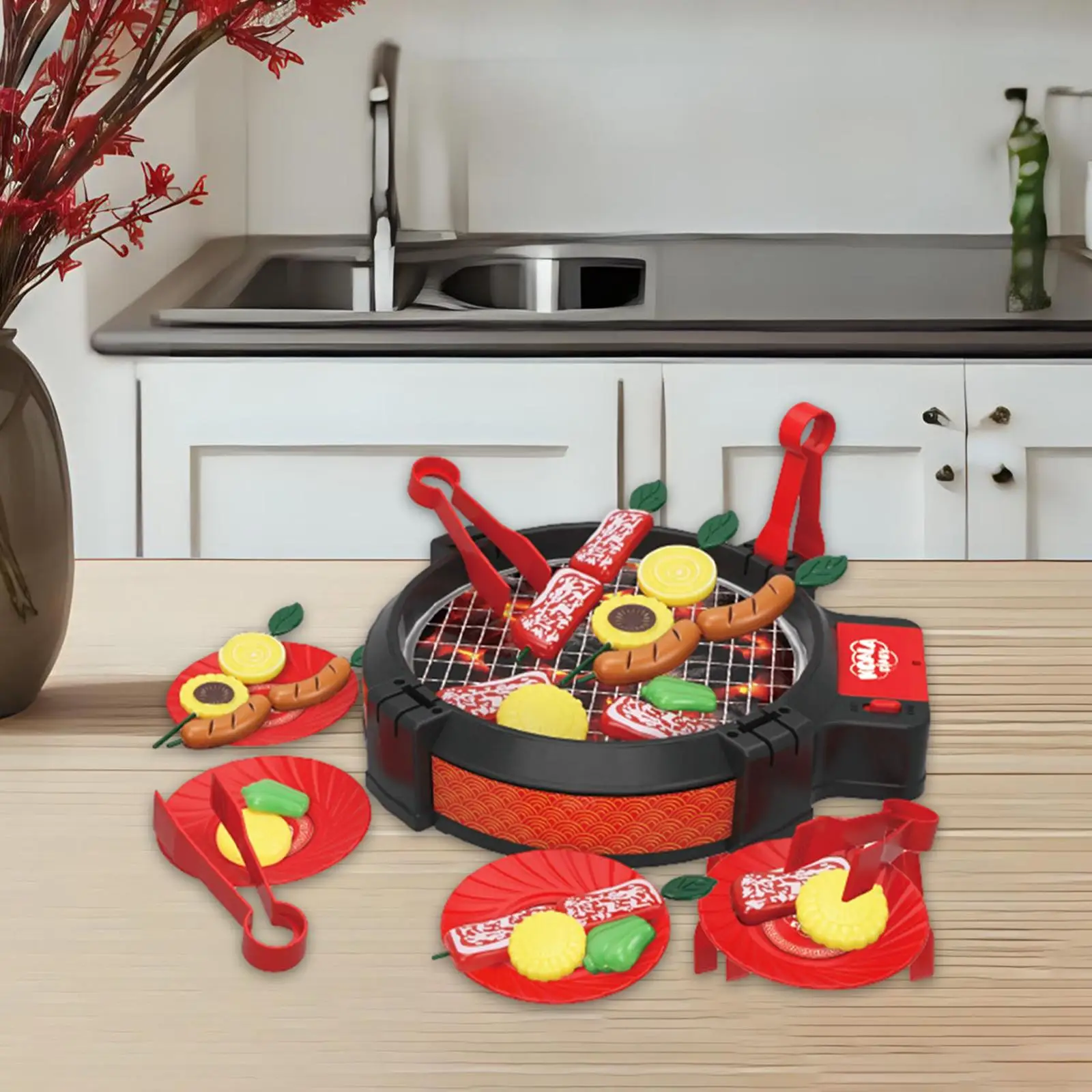 

27Pcs Kids BBQ Grill Toy with Realistic Sound and Food Flipping for Children