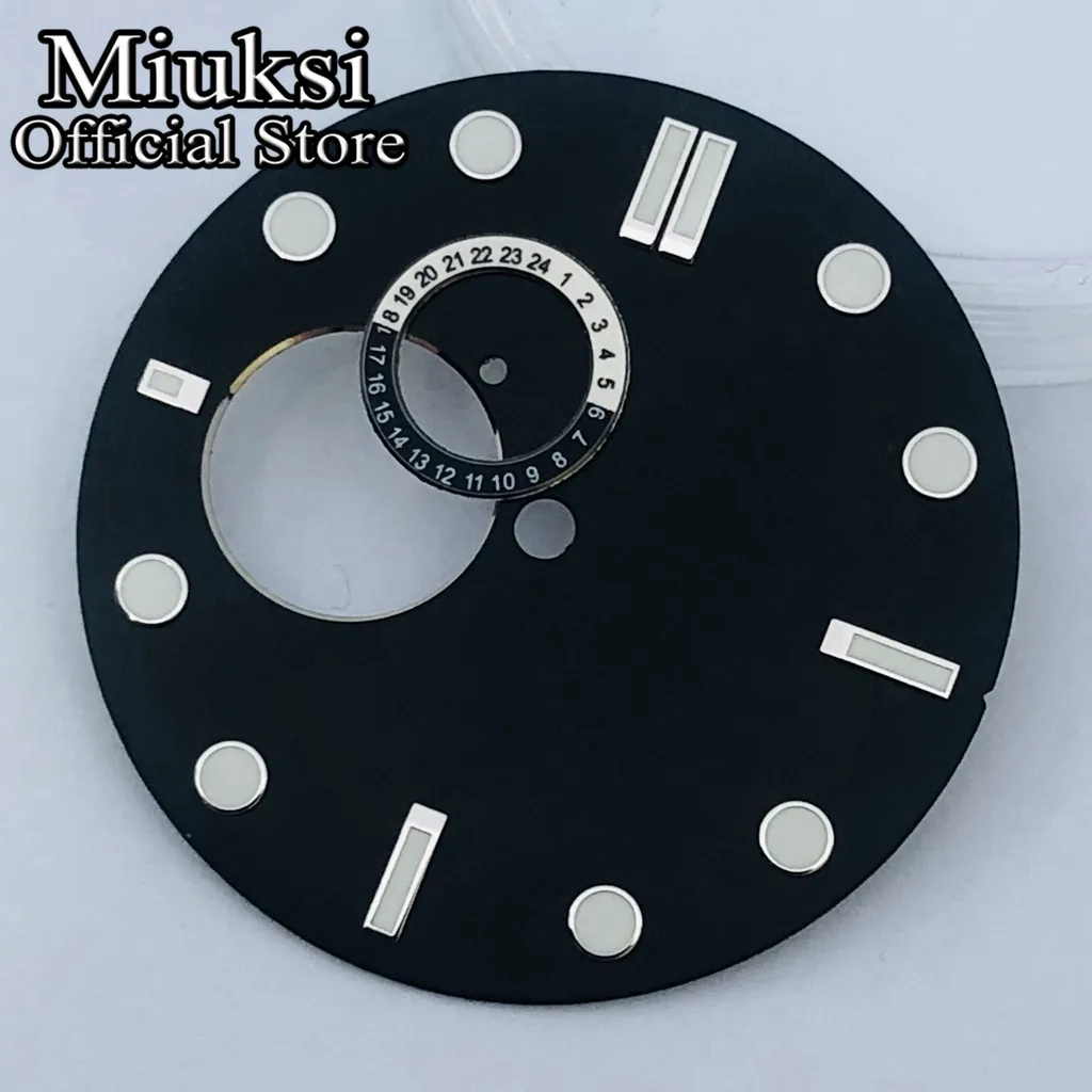 Miuksi 32mm black blue green white sterile watch dial luminous fit NH39 movement