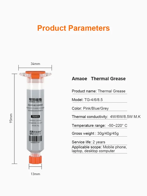 معجون حراري AMAOE Thermal Grease | فئات متعددة (TG-4/6/8.5 W/m.k) لتشتيت الحرارة بكفاءة 5
