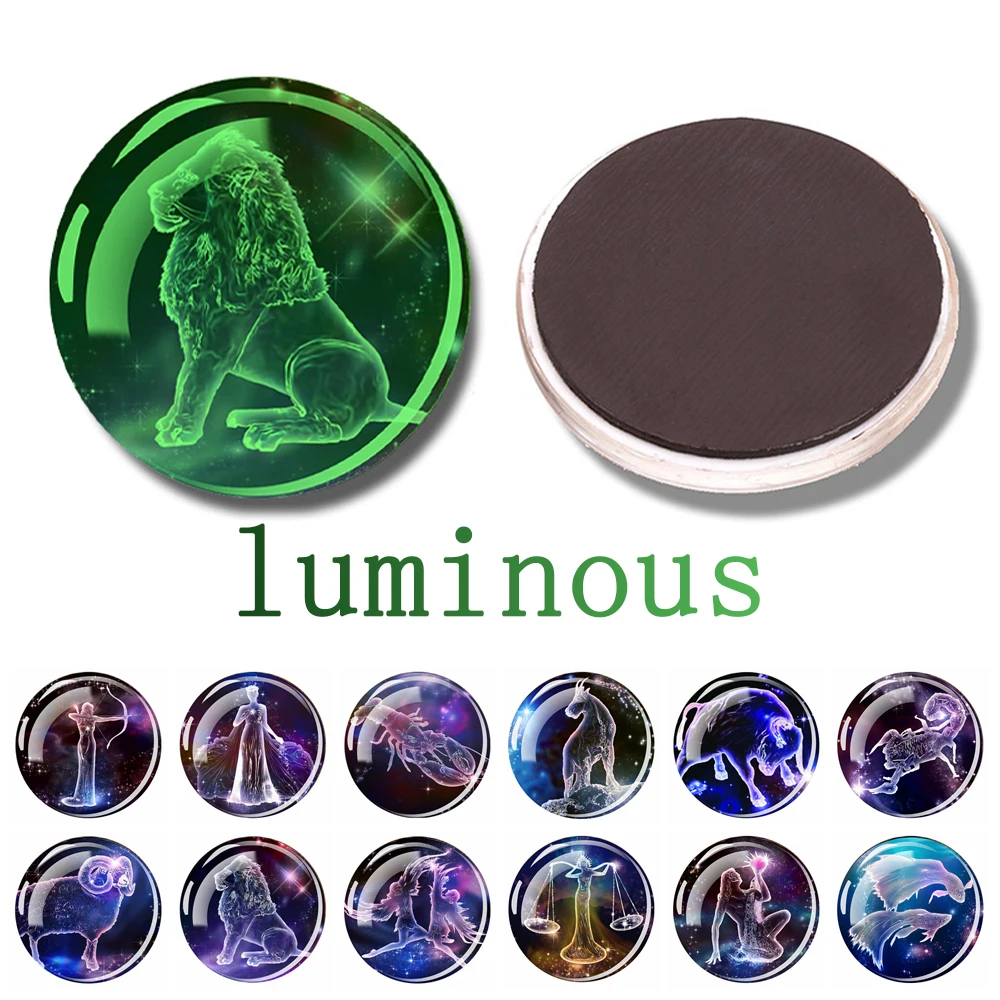 

Glow In The Dark Magnets 12 Constellations Zodiac Signs Stickers Luminous Glass Dome Cabochon Refrigerator Magnets Home Decor