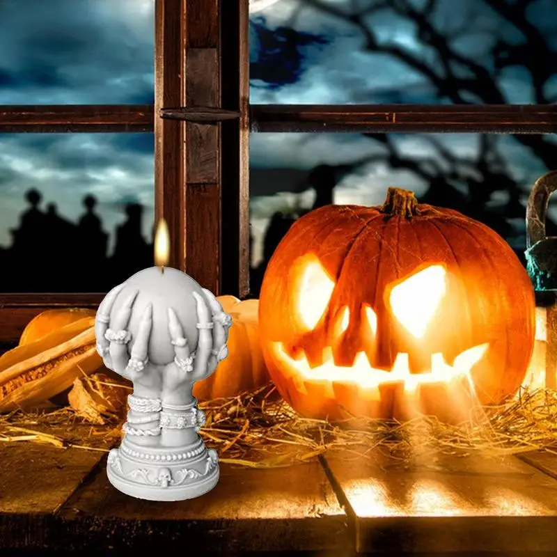 

Skull Candle Mold New Handheld Skull Silicone Candle Mold for Halloween Decorative Crafts Ghost Head Plaster Soap Epoxy Making