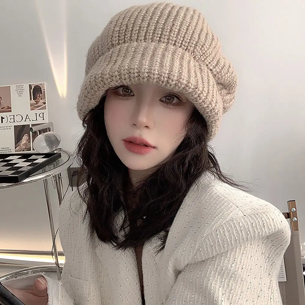 

INS Style Pullover Knit Cap Winter Warm All-match Ear Protection Heaps Hat Show Smaller Thicken Beanie Women Girls Maiden