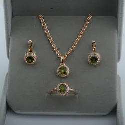 Elegant Green and Pink Stone Rose Gold Jewelry Set with Cubic Zirconia - 8 (Green 50cm chain)