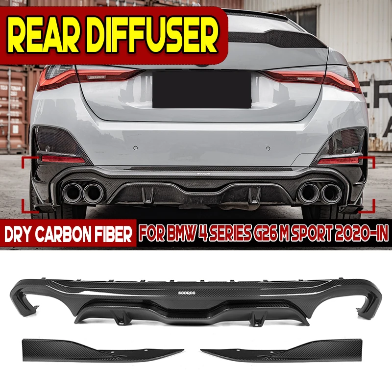 

3pcs Dry Carbon Fiber Car Rear Bumper Lip Diffuser Spoiler Side Splitters Apron Flaps For BMW 4 Series G26 M Sport Sedan 2020-IN