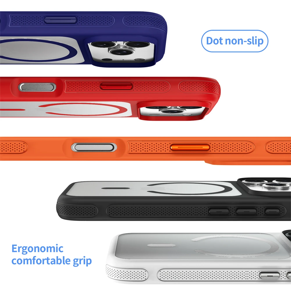 Fashion Clear Armor Shockproof Phone Case with Wireless Charging and Metal Buttons
