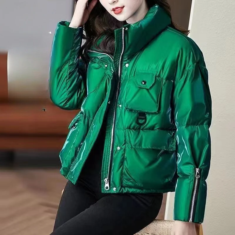 

2023 New Bright Face Short Down Cotton Coat Women's Winter Loose Korean Cotton Coat Thickened Warm Cotton Coat Coat Coat Trend