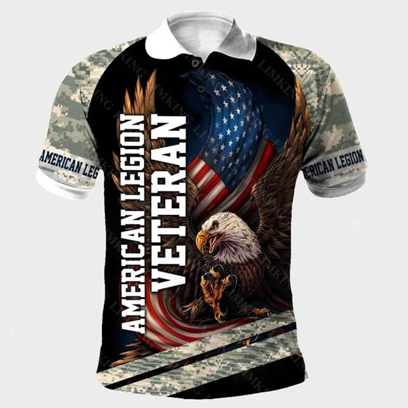 Summer Men's Polo Shirt Military Badge 3D Print Polo Shirt Unisex Harajuku Street Casual Sports Short Sleeve Shirt Tops