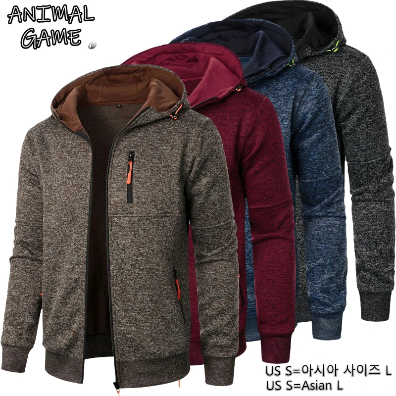 Animal Game Men's Casual Jackets Zipper Hooded Sweatshirts for Men Oversize Hooded  Winter Warm Work Coat Outdoor Tracksuit Men