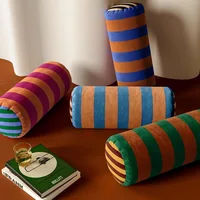 Long Round Pillows Retro Stripe Cushions Colorful Velvet Decorative Pillow For Sofa Bedding Home Decorate 1