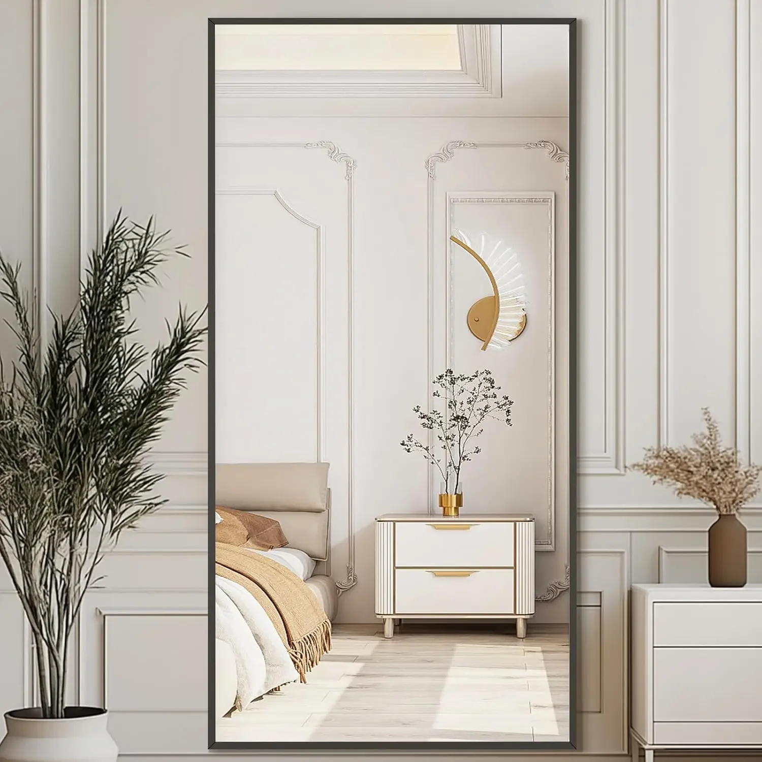 Large Full Body Mirror for Bedroom Living Room Gym, Black Mirror Full Length with Tempered Glass,