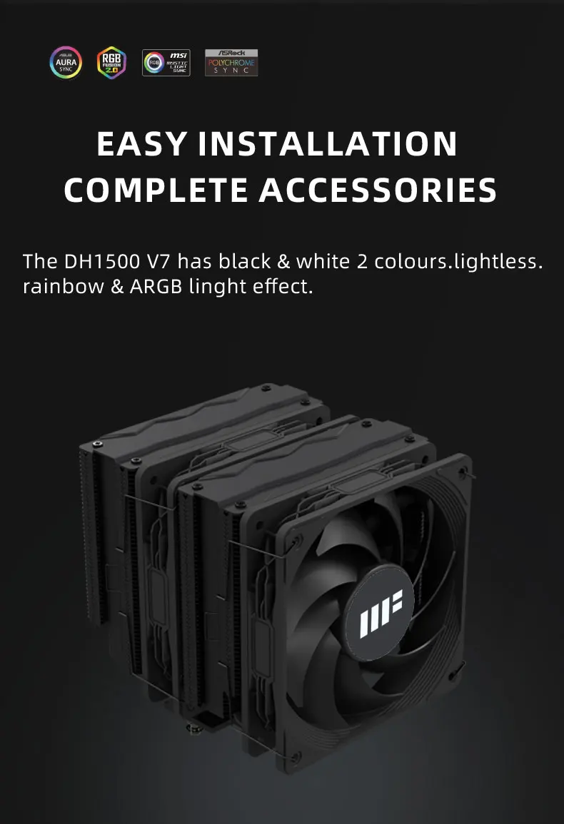 CPU Cooler 153mm height 7 HeatPipe TDP 280W Dual Towers Double Fan For Intel 185