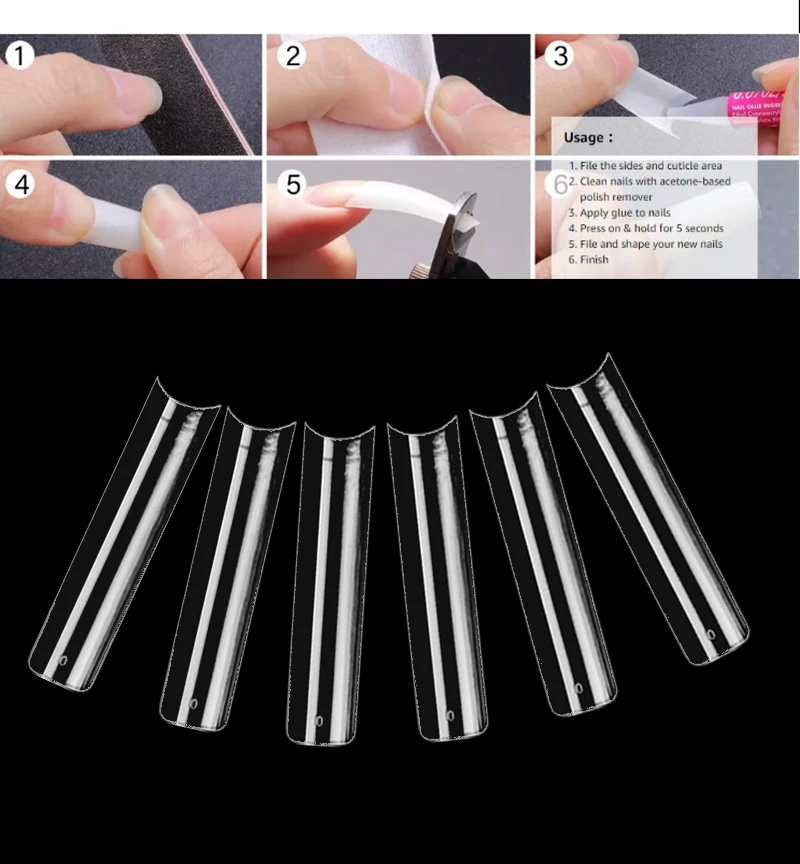 

XXXL No -C -Curve Squre Extra Long Nail Tips 500pcs Clear/Natural Flat Square Half Nail Art Tips French False Nail Enhancement