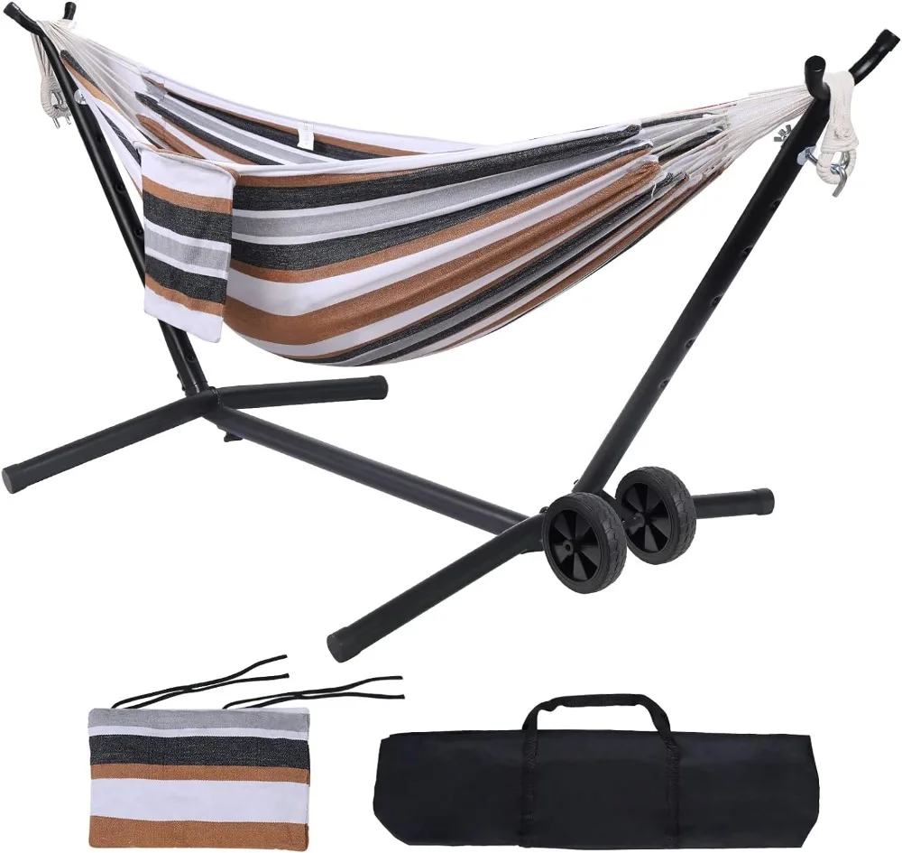 

Portable Hammock with Stand Included with Wheels Outdoor Double 2 Person Heavy Duty Hamacas Con Base 450 Lb Capacity
