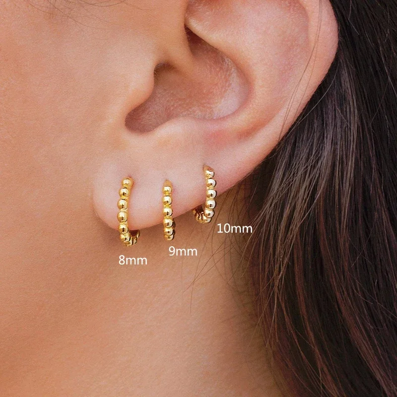 925 Sterling Silver 6mm 8mm 10mm Classic Round Gold Huggie Hoop Earrings for Women Men Tiny Huggie Rock Earrings Jewelry Gifts 6